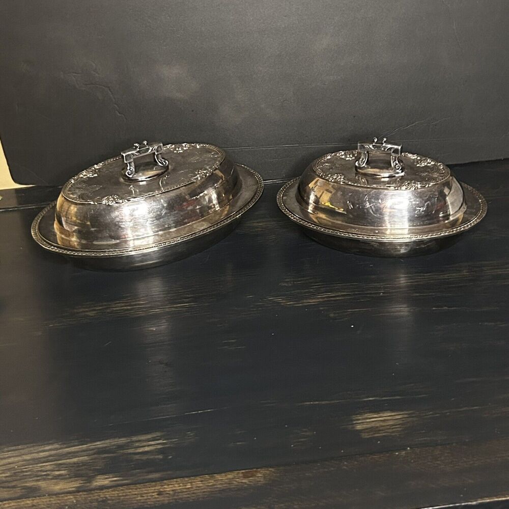 Set Of (2) Antique GM Co Gorham EP Silver Vegetable Dish 1917/18 . 9 & 10 Inch.